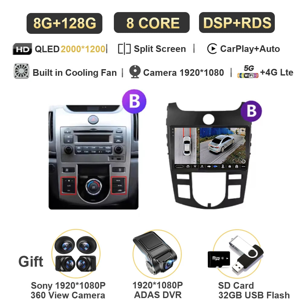 Android For KIA Forte Cerato 2 Porte Koup 2008 2009 2014 Auto Car Intelligent Systems AutoMotiveCarplay Auto Screen Wireless