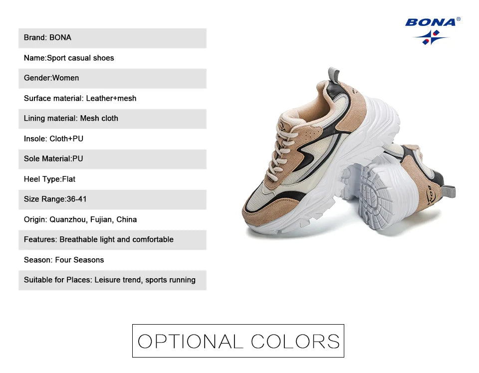 BONA 2023 New Designers Breathable Outdoor Light Weight Sneakers Women Platform Walking Shoes Ladies Feminino  Mujer