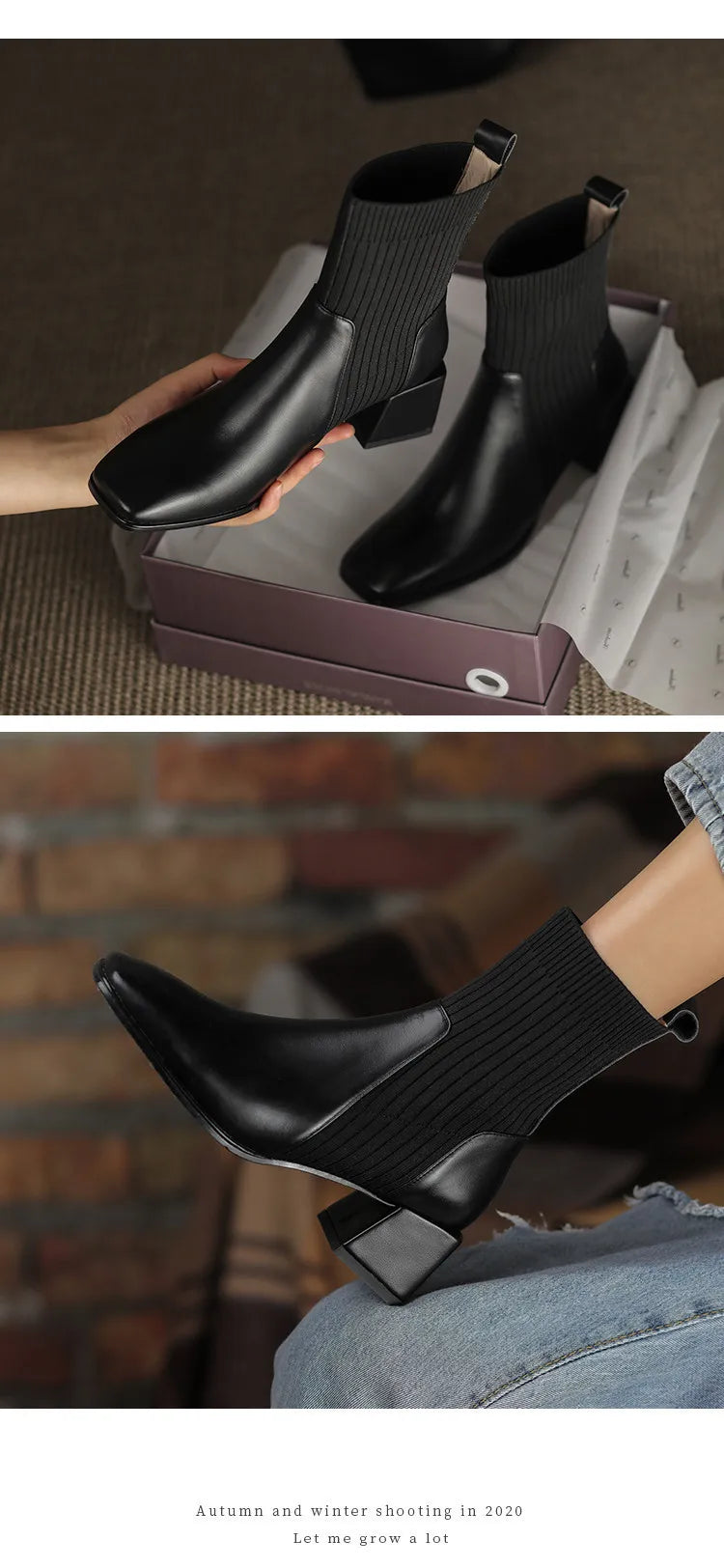 2023 Autumn Winter New Ankle Socks Shoes Women Fashion Large Size 43 Knitted Short Boots Women Slip on High Heels Botas De Mujer