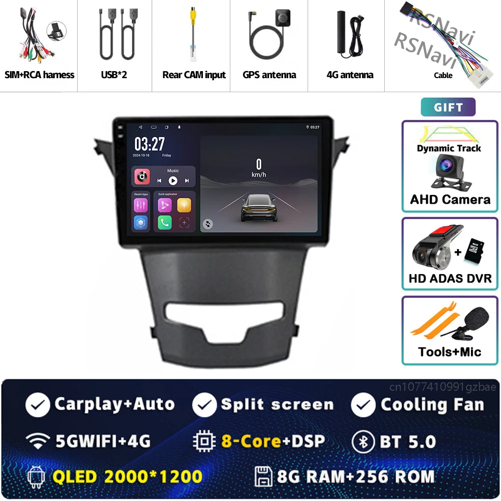 Android 15 For SsangYong Korando 3 Actyon 2 2013-2017 2K QLED Android Car Radio Multimedia Video Player GPS Stereo CarPlay 4G BT