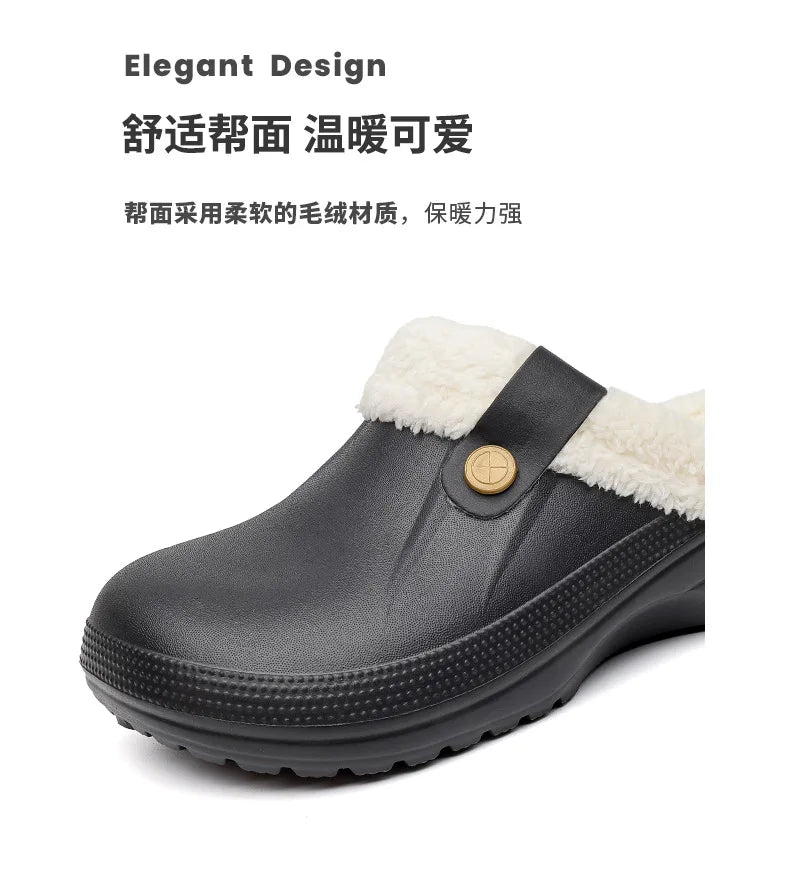 Waterproof Mule Clogs Men Slippers Winter Warm Unisex Fur Slippers House Room Slippers Trend Indoor Floor Shoes Slides For Women
