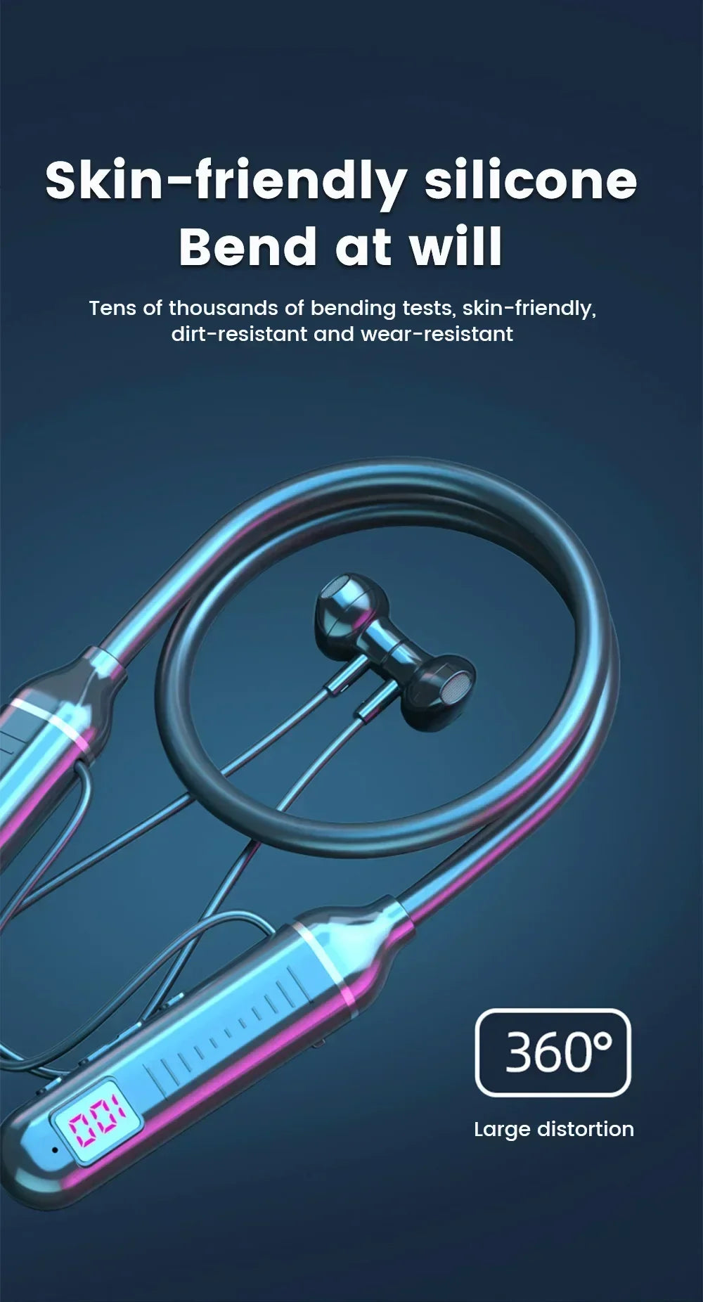 سماعات أذن بلوتوث 5.2، سماعات حول الرقبة، سماعات رأس لاسلكية TWS، ستيريو هاي فاي، شاشة رقمية LED، وضع مزدوج، سماعات أذن مقاومة للماء