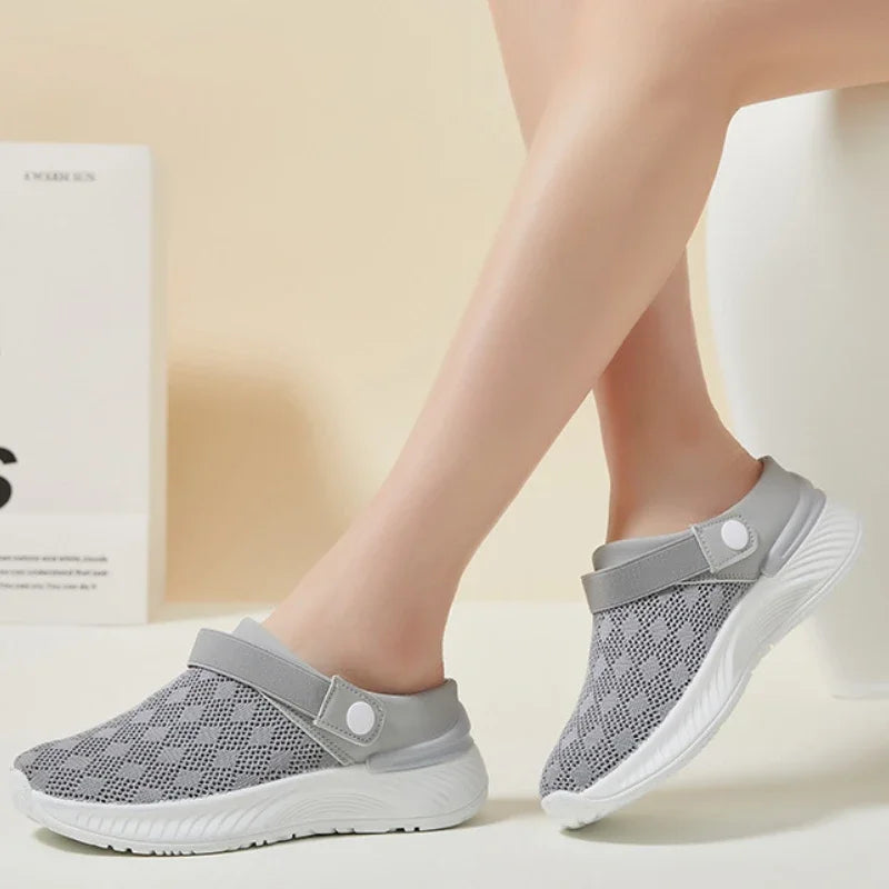 2025 Women Summer Breathable Slippers Soft Bottom Mum Shoes Mesh Solid Colour Non-slip Soft Sole Casual Sandals Zapatos Mujer