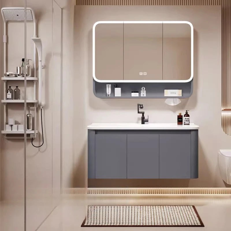 Standing Storage Bathroom Cabinet Shelf Light Mirror Organizer Bathroom Cabinet Vanity Shower Rack Banyo Dolabi Furniture