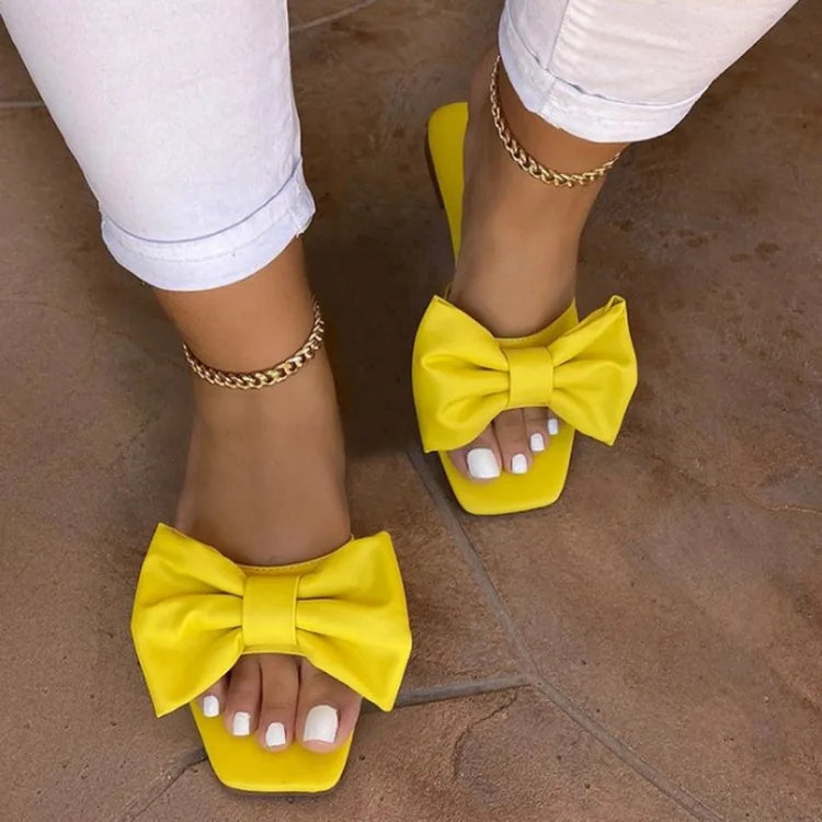 2023 Women Summer New Bow-knot Slippers Fashion Flat Large Size Candy Colors Sandals Female Sexy Casual Outdoor Beach Shoes