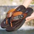 Big Size Leather Slippers for Men 2025 Summer New Designer Flip Flops Male Fashion Casual Outwear Beach Slipper Shoes Man