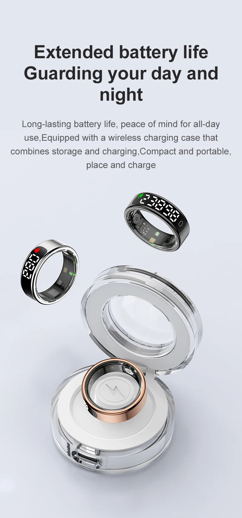 For Android IOS Phones Men Women Smart Ring With Charging Case Information Reminder Fitness Rings Pedometer Sleep Health Monitor