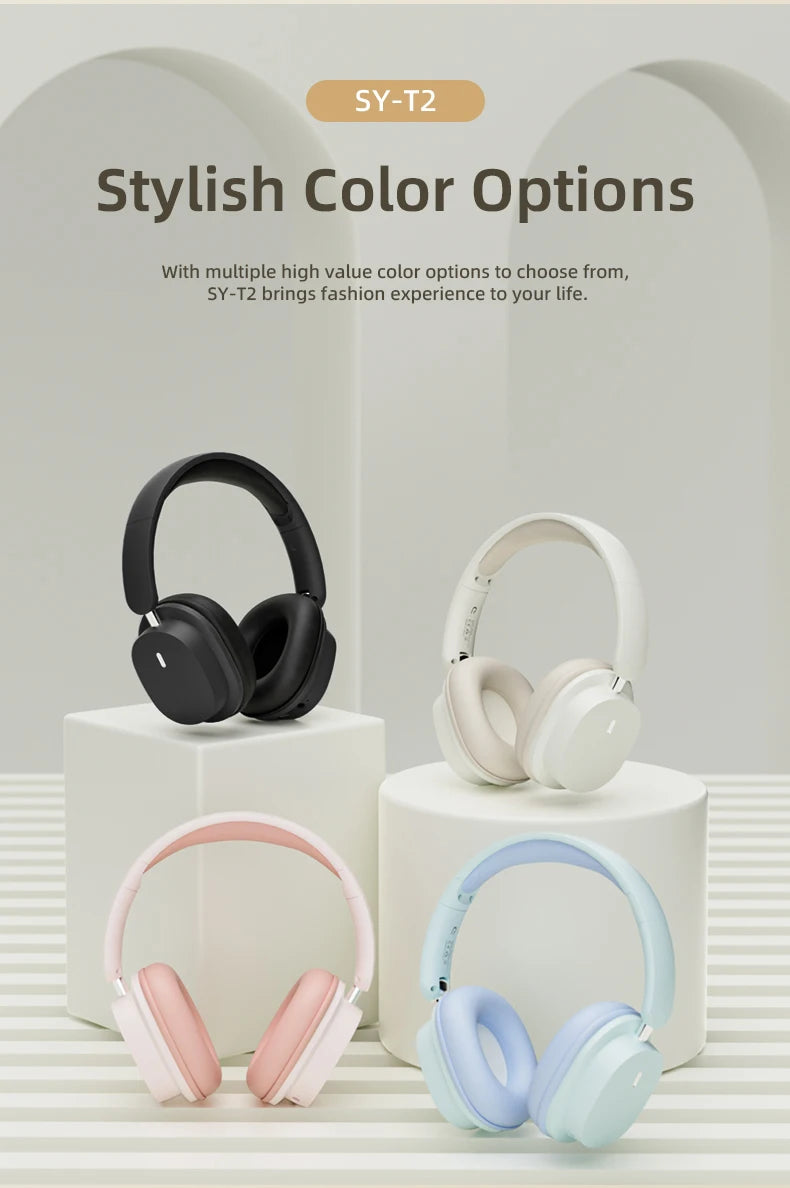 Bluetooth 5.3 Fashion Wireless Headphones HIFI Stereo Portable Over-ear Business Headset Low Latency Gaming Earphones With Mic