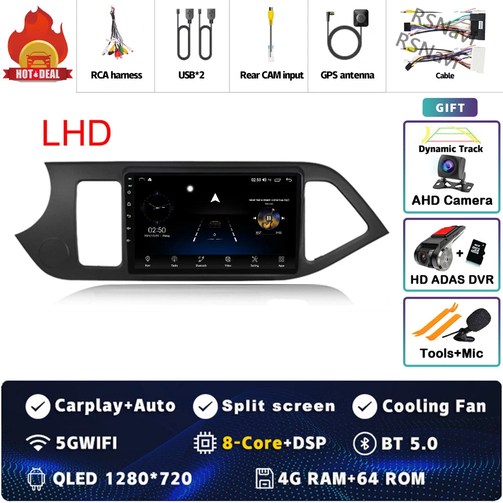 Android 15 For KIA Morning 2 picanto 2011-2017 LHD 2K QLED Android Car Radio Multimedia Video Player GPS Stereo CarPlay