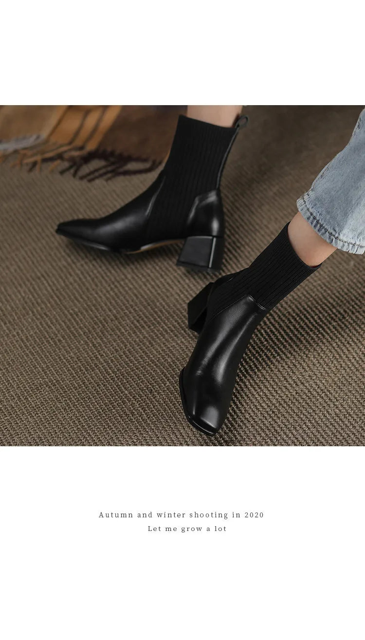 2023 Autumn Winter New Ankle Socks Shoes Women Fashion Large Size 43 Knitted Short Boots Women Slip on High Heels Botas De Mujer