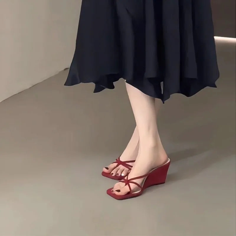 2024 Summer women's shoes temperament Slimming Lolita ins style retro bow floral wedge heeled luxury sandals  zapatillas mujer