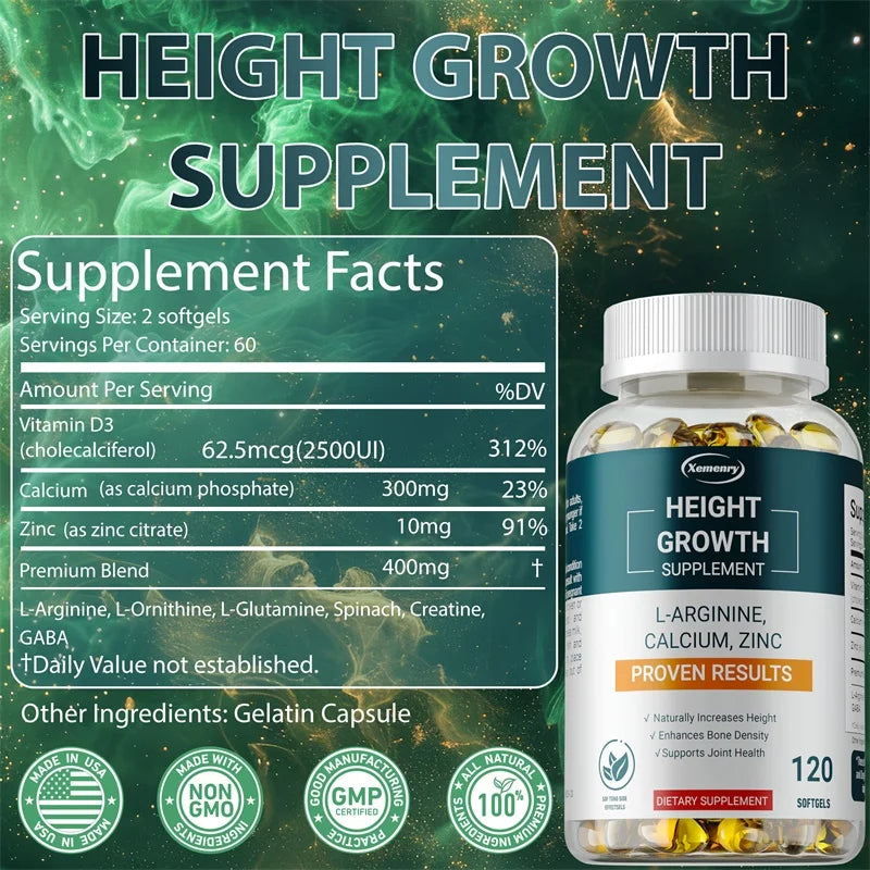 Height Growth Supplements - Supports Bone Health, Strengthens Bones, Is Well Absorbed, and Promotes Natural Height Growth
