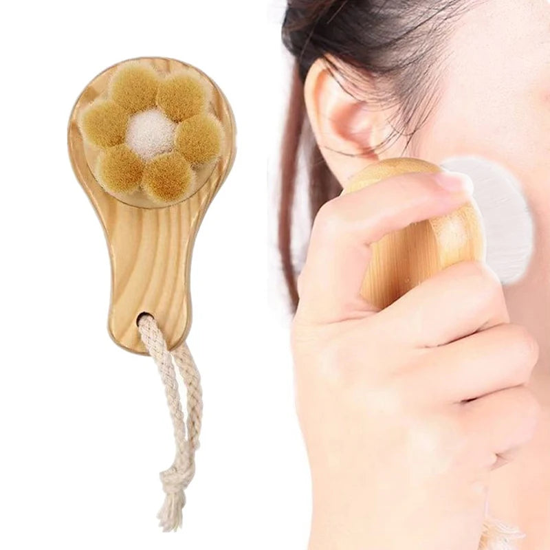 1Pc Beauty Skin Care Brush Face Cleansing Brush Soft Natural Bamboo Hair Facial Cleansing Massage Portable Wash Deep Clean Face