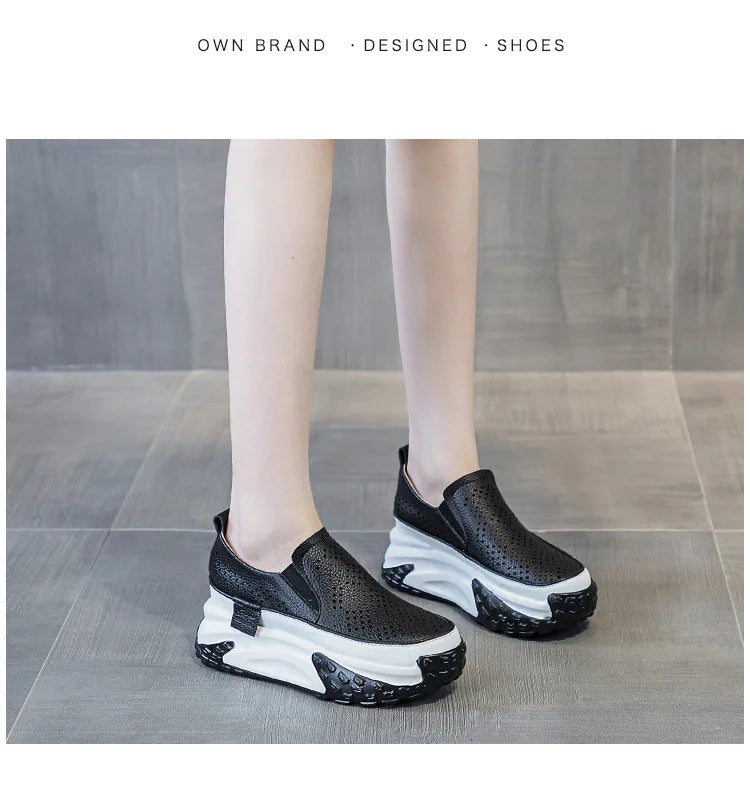 Fujin 7cm Genuine Leather Women Vulcanized Platform Wedge Chunky Sneaker Casual Stable Fashion Skate Boarding High Brand Shoes