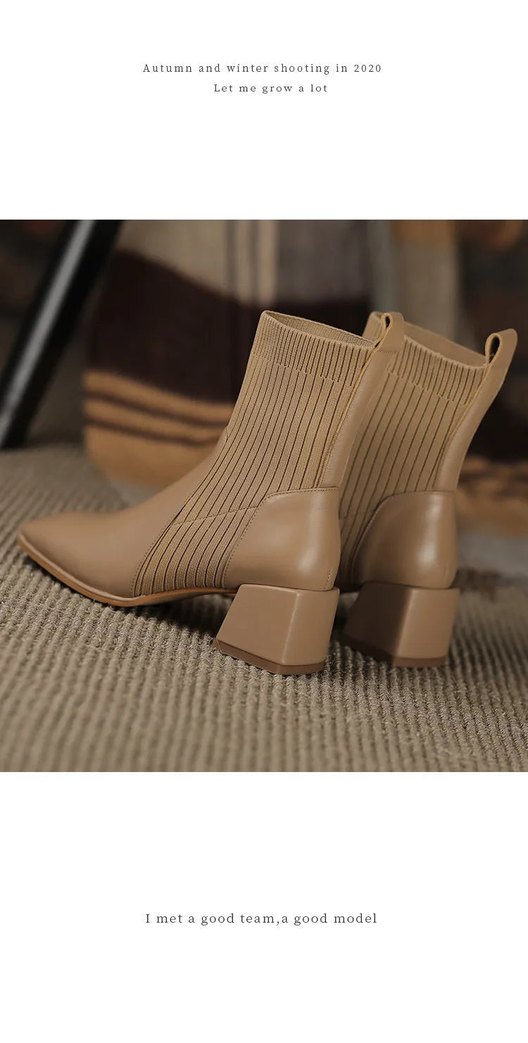 2023 Autumn Winter New Ankle Socks Shoes Women Fashion Large Size 43 Knitted Short Boots Women Slip on High Heels Botas De Mujer