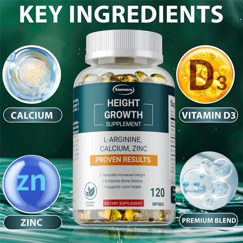 Height Growth Supplements - Supports Bone Health, Strengthens Bones, Is Well Absorbed, and Promotes Natural Height Growth