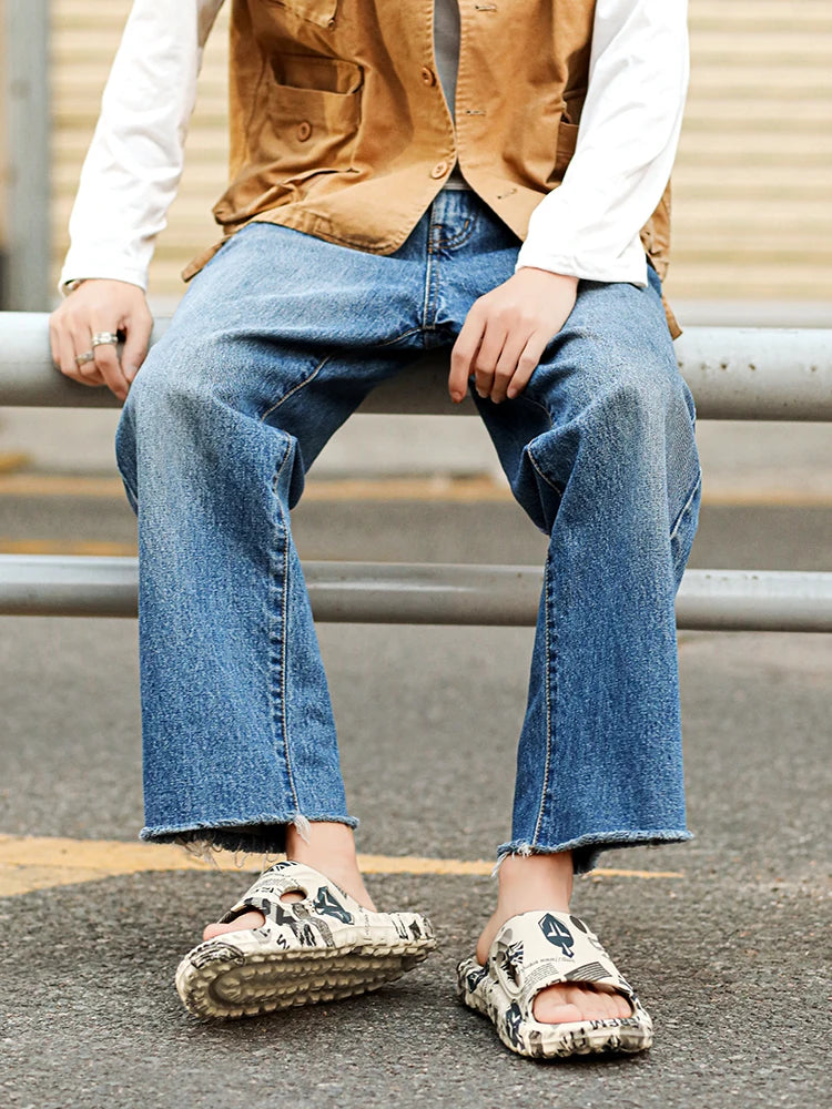 New Stylish Men Slides Shoes Indoor Comfortable Summer Male Casual Slippers Print Soft Non-slip Massage EVA Slippers Outdoor 886