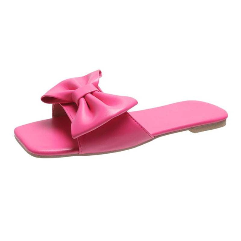 2023 Women Summer New Bow-knot Slippers Fashion Flat Large Size Candy Colors Sandals Female Sexy Casual Outdoor Beach Shoes