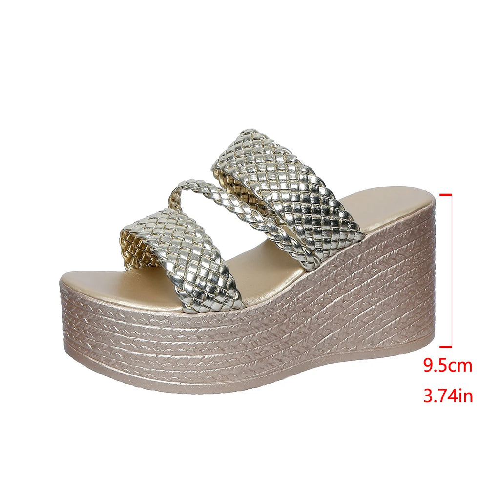 Women Sandals 2025 Summer New Outdoor Beach Sandals Comfortable Gold Wedges Shoes for Women Design Casual Sandals Size 35-43