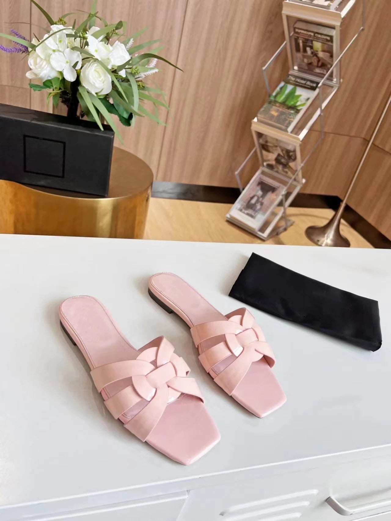 Plus Size 34-43 Women's Slippers Leather Flat Bottom Shallow Open Toe Fishbill Shoes Elegant Office Shoes Comfortable Home Shoes