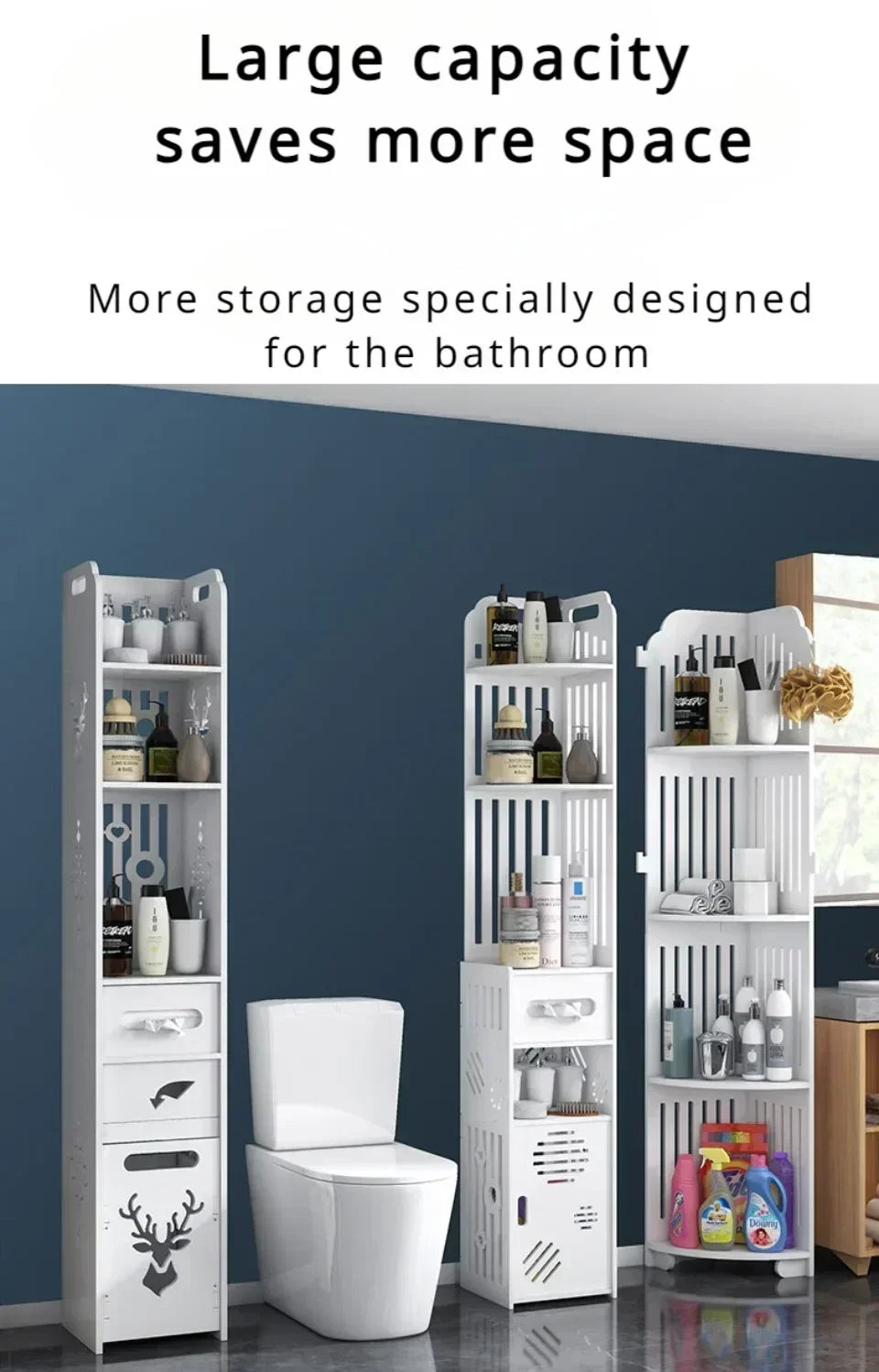 Bathroom Storage Cabinet Large Capacity Narrow Seam Storage Rack Waterproof Storage Rack Bathroom Floor Standing Storage Rack