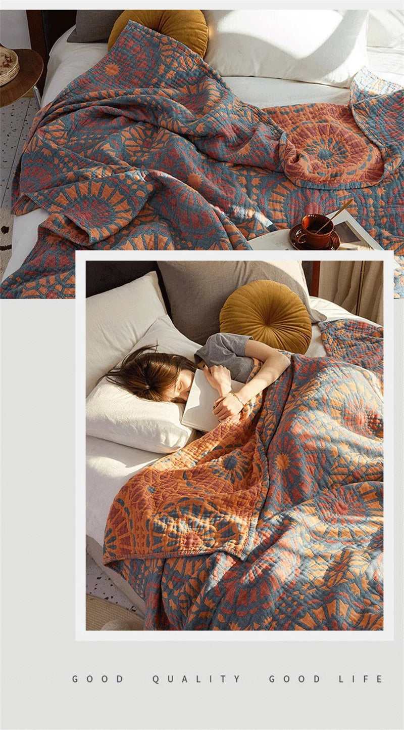 100% Cotton Muslin Bed Cover Breathable Muslin Bedspread Home Textile Adult Kids Jaccquard Sofa Bed Throw Blankets Bedsheet