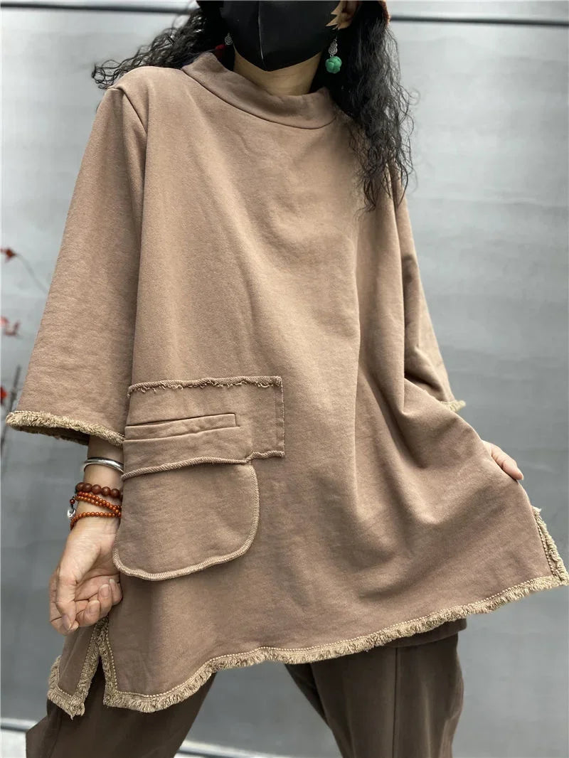 ملابس نسائية ملابس نسائية مبيعات مقاسات كبيرة أزياء الخريف النسائية مزاج الجوكر بأكمام طويلة قمم قديمة ريترو