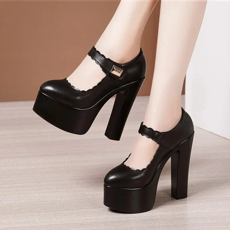 15cm Small Size 32-43 Extremem Block High Heels Shoes 2025 Fall Shallow Thick Chunky Platform Shoes Women Pumps Sexy Model Party