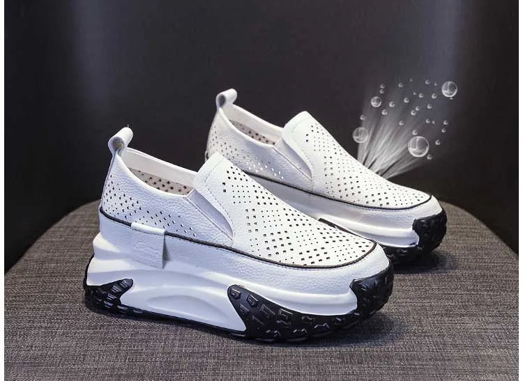 Fujin 7cm Genuine Leather Women Vulcanized Platform Wedge Chunky Sneaker Casual Stable Fashion Skate Boarding High Brand Shoes