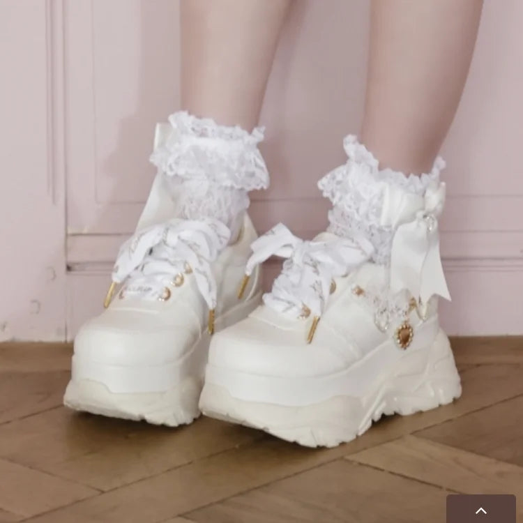 Liz Japanese Heart Shape Rhinestone Pearl Mine Series Thick Bottom Platform Lolita Casual Muffin Shoes Sweet Sports Shoes
