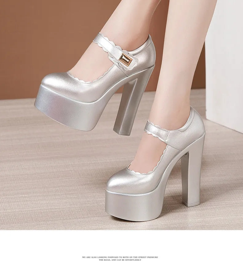 15cm Small Size 32-43 Extremem Block High Heels Shoes 2025 Fall Shallow Thick Chunky Platform Shoes Women Pumps Sexy Model Party