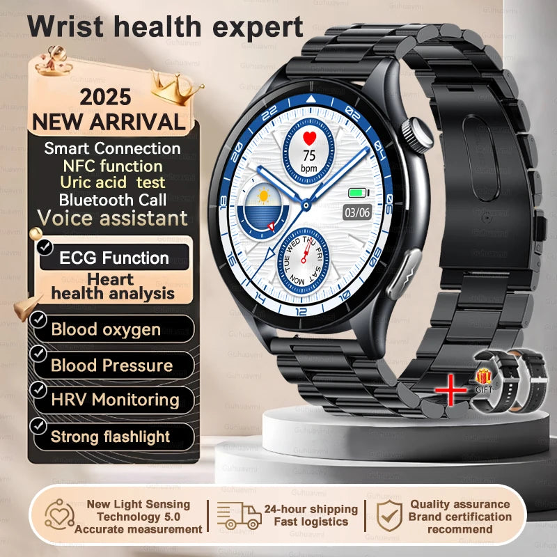 Sapphire 2025New Health managed Smart Watch Health measure Blood Fat Uric Acid Call ECG+PPG blood pressure Health Smartwatch IOS
