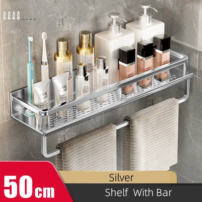 Bathroom Shelf Organizer 30-50CM Shower Storage Rack Silver Space Aluminum Toilet Shampoo Holder Bathroom Accessories