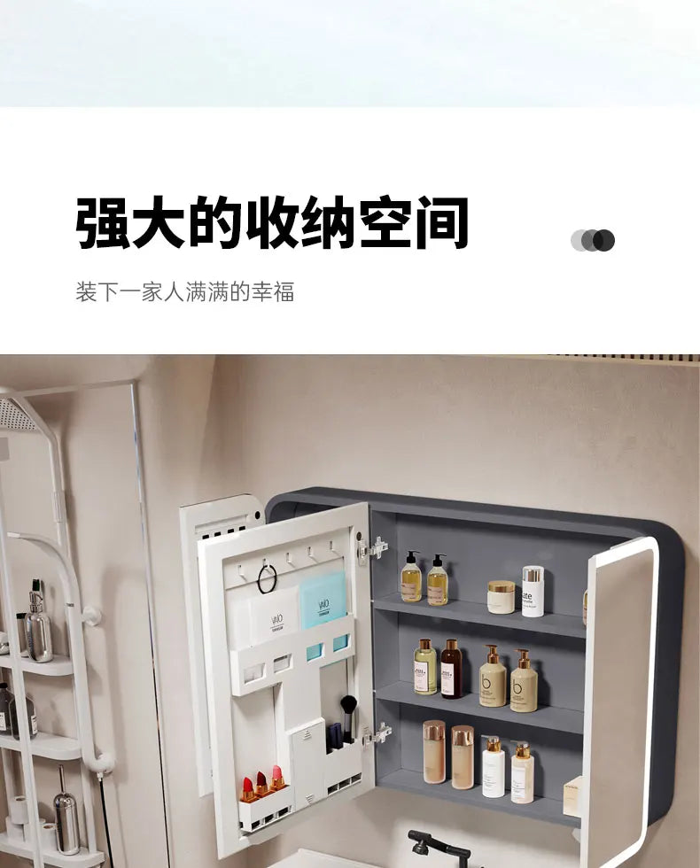 Standing Storage Bathroom Cabinet Shelf Light Mirror Organizer Bathroom Cabinet Vanity Shower Rack Banyo Dolabi Furniture