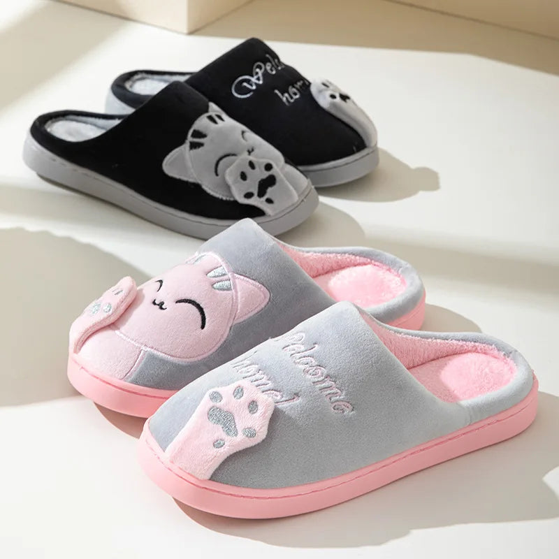 Cotton slippers women's autumn and winter new cartoon lucky cat Korean version cute warm indoor home