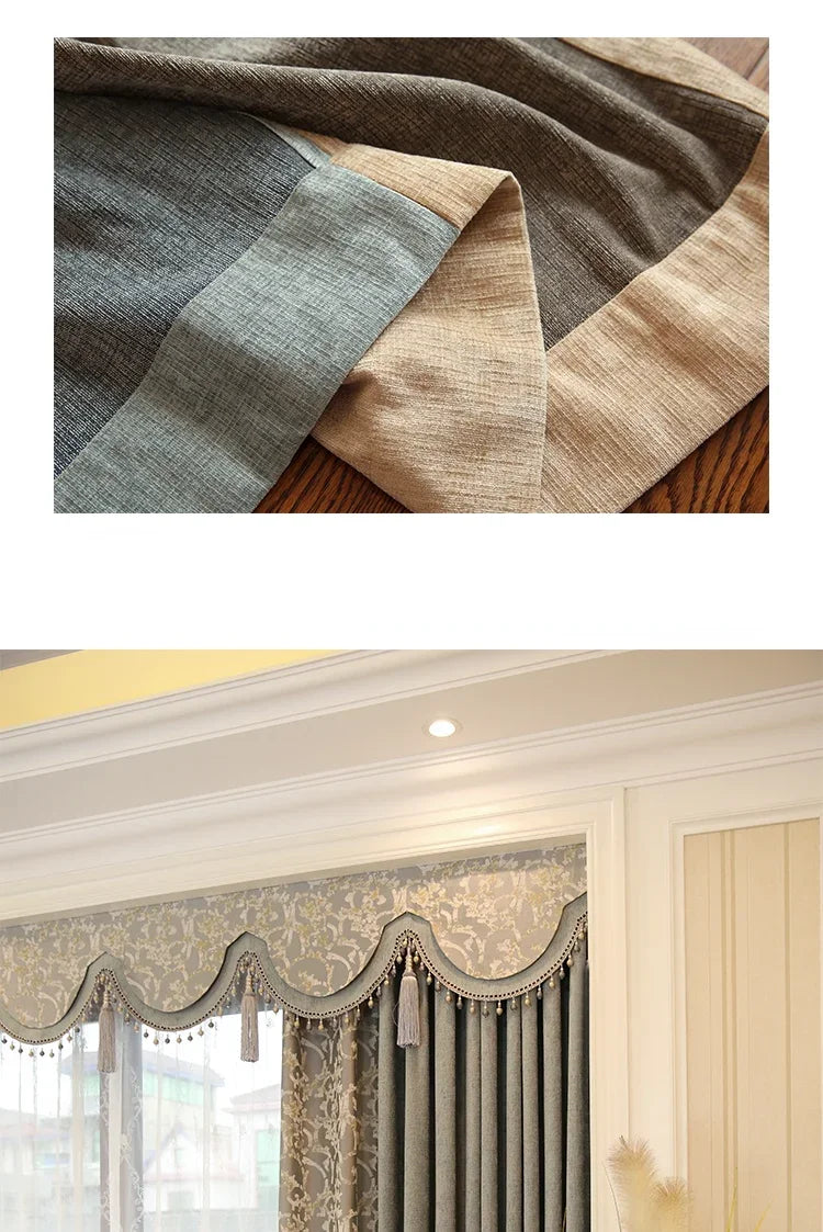 Custom Curtains for Living Room Simplicity Lace Splicing Green Chenille Blackout Embroidery Valance Tulle High Quality Fabric