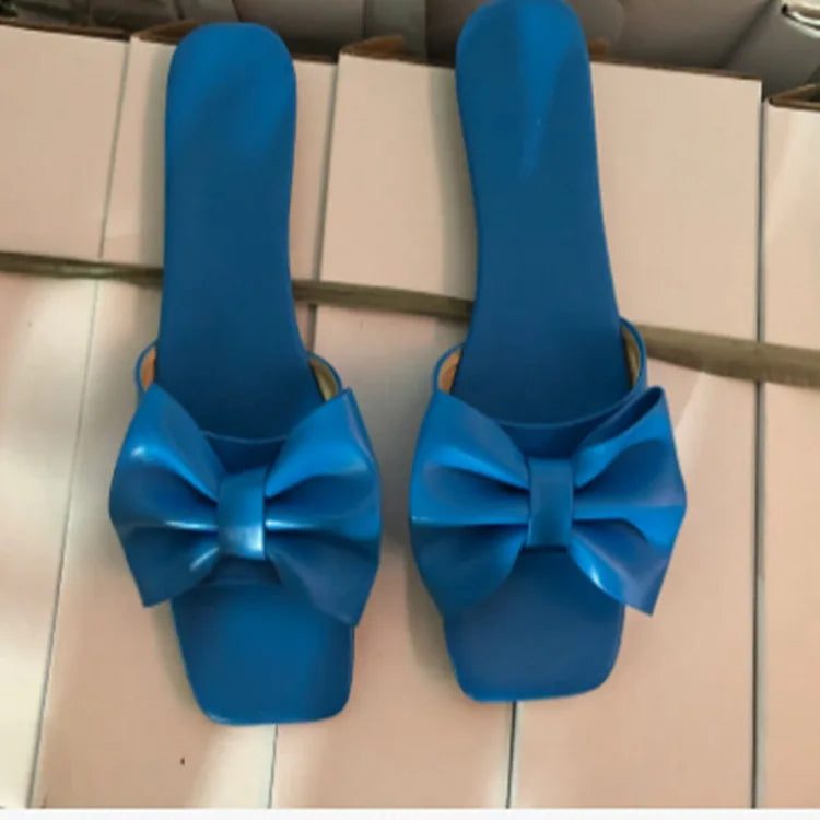 2023 Women Summer New Bow-knot Slippers Fashion Flat Large Size Candy Colors Sandals Female Sexy Casual Outdoor Beach Shoes