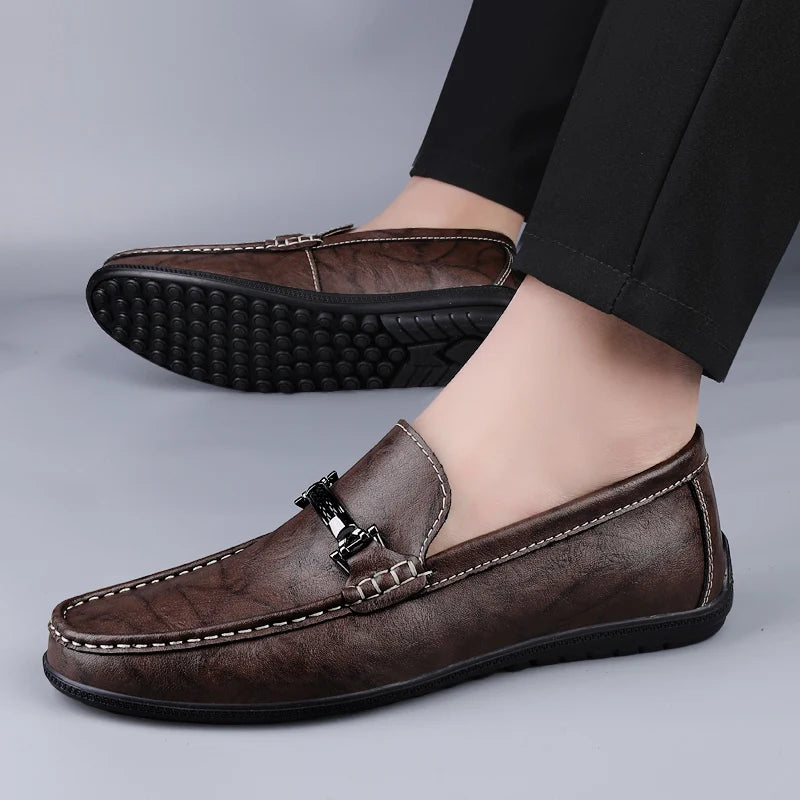 Genuine Leather Loafers for Men Handmade Casual Shoes Moccasins Breathable Sneakers Mens Driving Shoes Comfort Soft Dress Flats