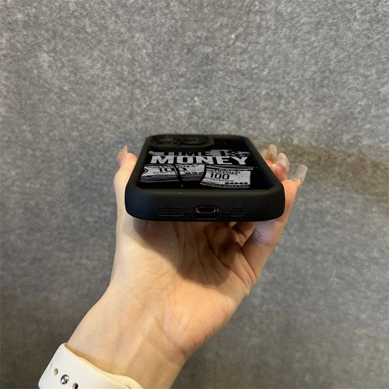 جراب هاتف لهاتف iPhone 17 16 15 14 12 11 13 Pro Max غطاء ناعم مطبوع عليه Time is Money لهاتف iPhone 17 Air 16E 7 8 Plus X XS