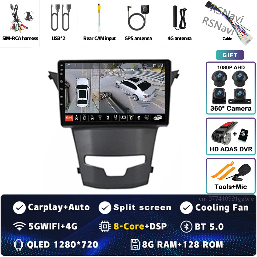 Android 15 For SsangYong Korando 3 Actyon 2 2013-2017 2K QLED Android Car Radio Multimedia Video Player GPS Stereo CarPlay 4G BT