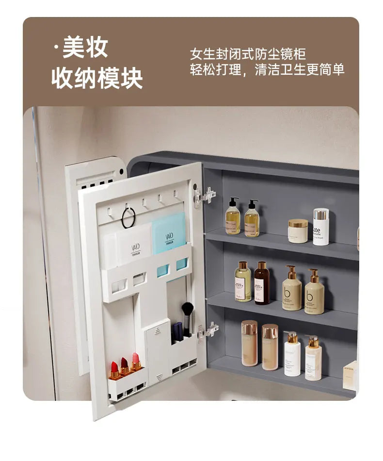 Standing Storage Bathroom Cabinet Shelf Light Mirror Organizer Bathroom Cabinet Vanity Shower Rack Banyo Dolabi Furniture