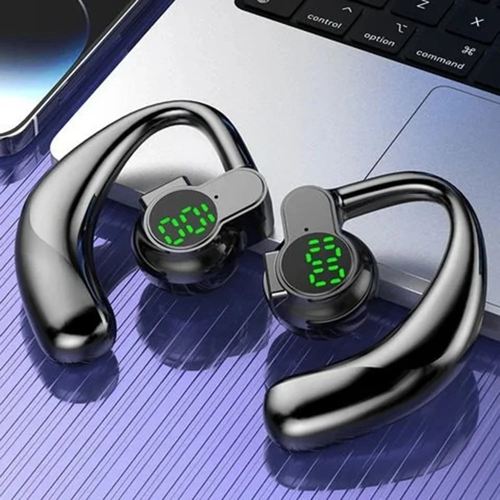 Bluetooth 5.4 Wireless Headset, Long Battery Life Hanging Ears,Start Noise Reduction Digital Display Sports Sleep Music Earring