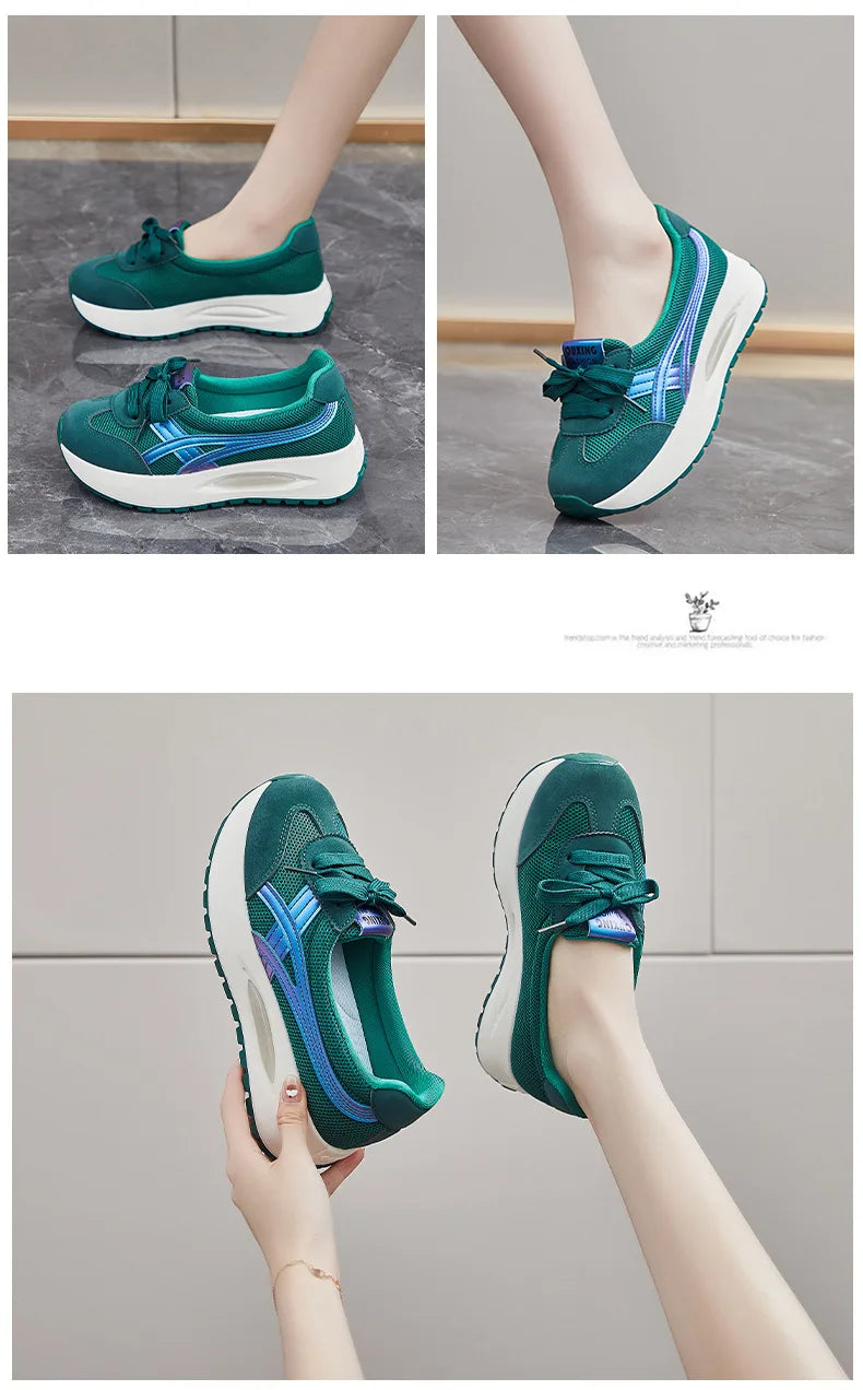 2024 Autumn New Mesh Casual Women's Flat Shoes Fashion Round Head Wedge Light and Smooth Women's Vulcanized Shoes