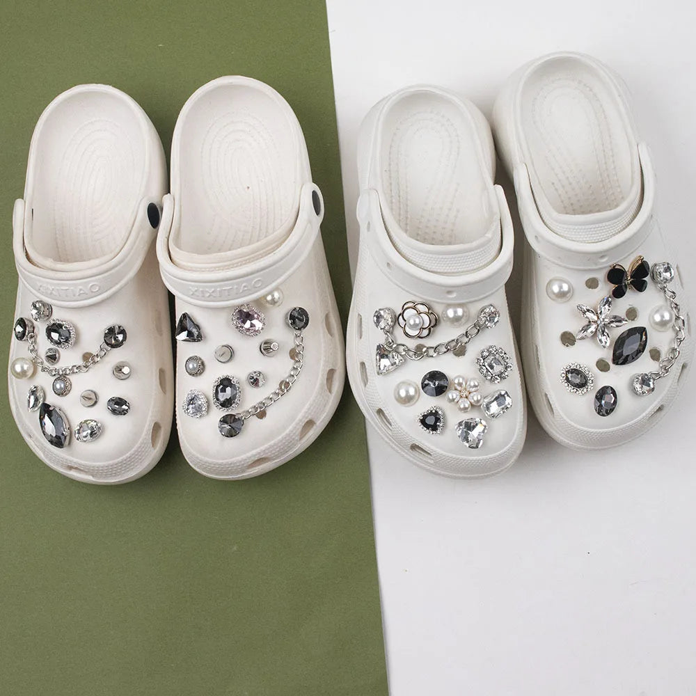 Shoe Charms DIY Rhinestone Rivet Pearl Decoration Buckle for Hole Shoe Charm Accessories Kids Party Woman Girls Gift