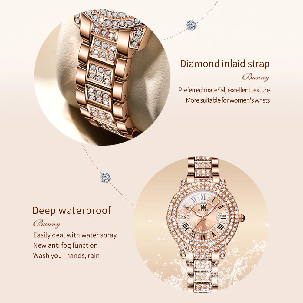OLEVS 9943 Luxury Elegant Women's Watches Full Diamond Dial Waterproof Fashion Quartz Watch for Ladies Original Authentication SwiftNest