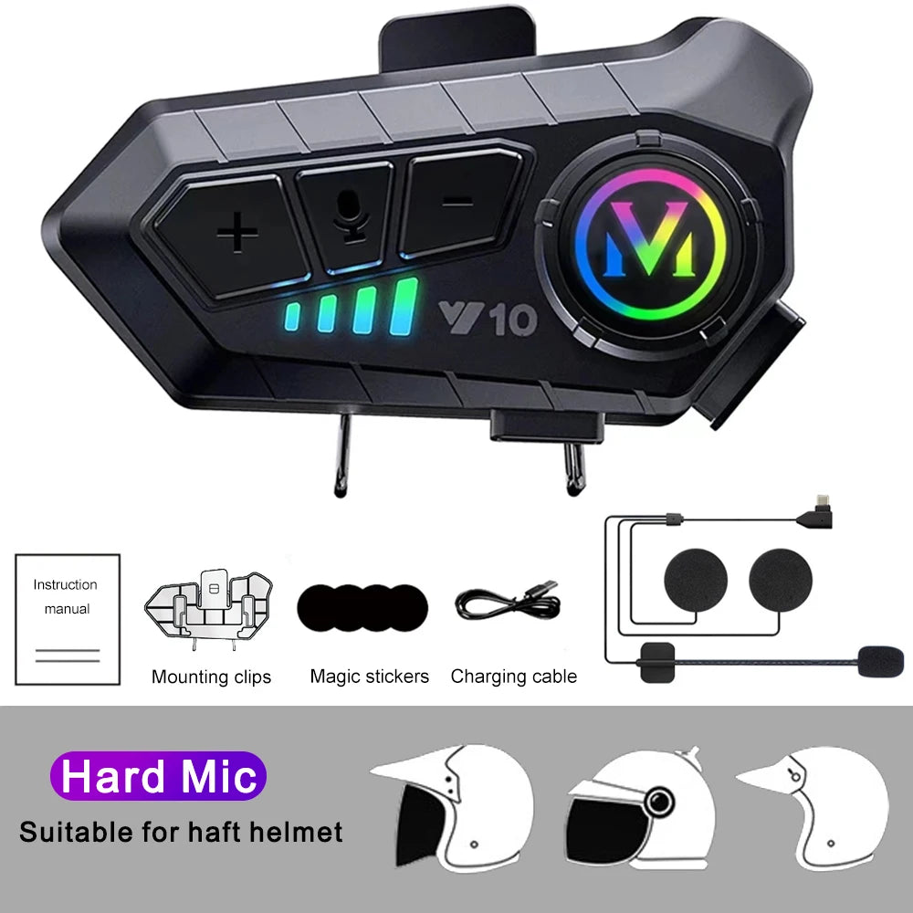 سماعة رأس بلوتوث 5.3 لاسلكية للخوذة بسعة 2000 مللي أمبير في الساعة، وضع استعداد طويل للغاية، بدون استخدام اليدين، مشغل إم بي 3، مكبر صوت، طقم هاتف للدراجات النارية