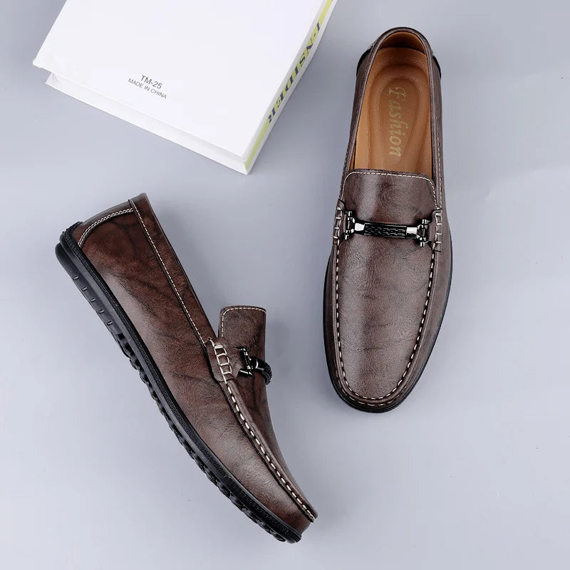 Genuine Leather Loafers for Men Handmade Casual Shoes Moccasins Breathable Sneakers Mens Driving Shoes Comfort Soft Dress Flats