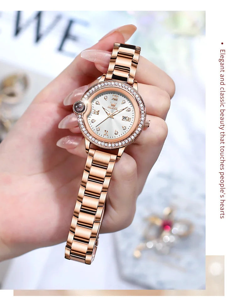 OLEVS 5588 Women's Watches Original Luxury Quartz Ladies Watch Diamond Bezel Wristwatch Waterproof Automatic Date Reloj Mujer SwiftNest