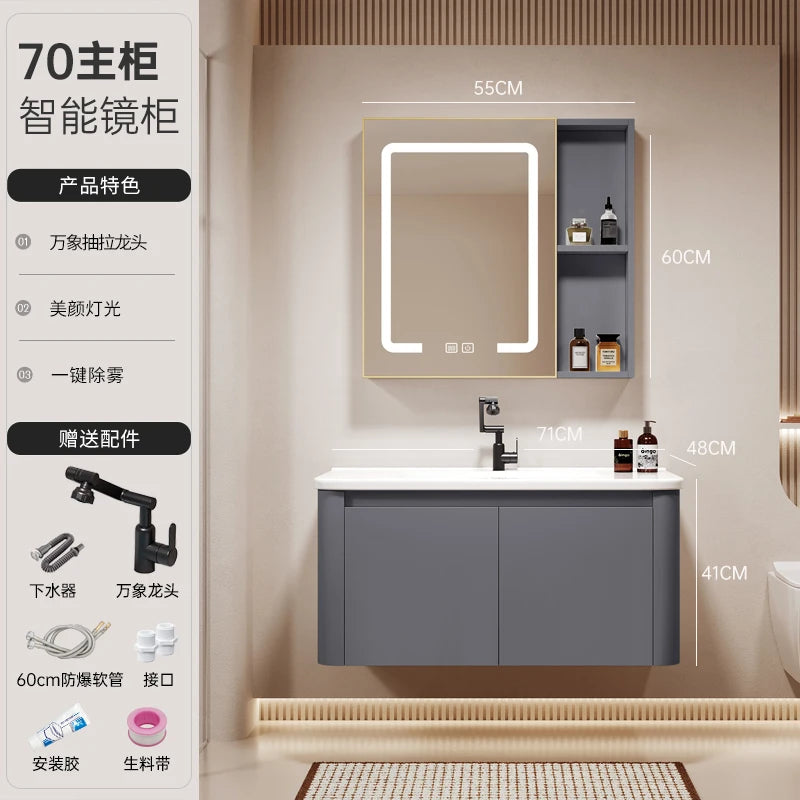 Standing Storage Bathroom Cabinet Shelf Light Mirror Organizer Bathroom Cabinet Vanity Shower Rack Banyo Dolabi Furniture