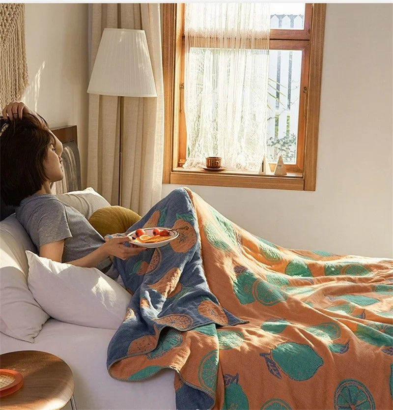 100% Cotton Muslin Bed Cover Breathable Muslin Bedspread Home Textile Adult Kids Jaccquard Sofa Bed Throw Blankets Bedsheet